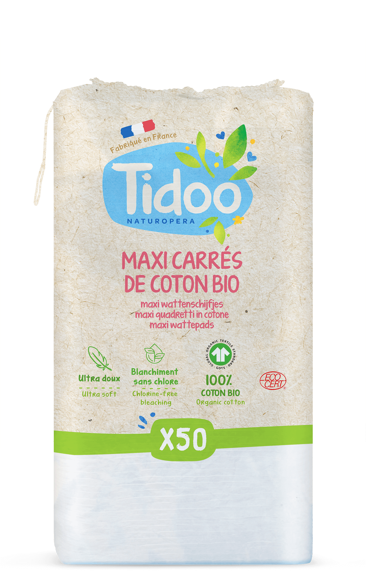 Tidoo Maxi carrés bébés en coton bio 50pc